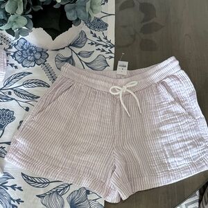 NWT Lou and Grey Women's lilac and white Striped Gauze Drawstring Lounge Shorts